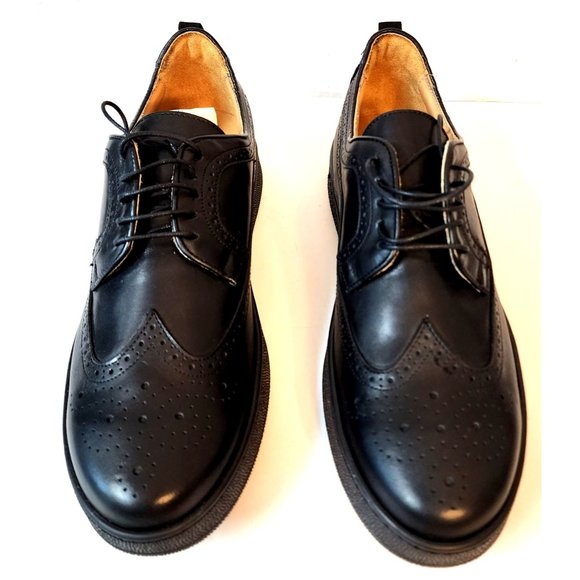 Brogue Black Dress Wingtip Sneakers Men's Size US 10 Genuine Italian Leather NEW - Picture 6 of 10